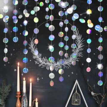 Iridescent Party Decoration Circle Garlands Hanging Streamer Backdrop Kids Unicorn Mermaid Birthday Party Supplies for Wedding Engagement Bachelorette Euphoria Disco Dancing