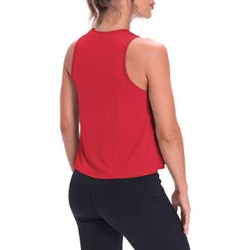 Mippo Cropped Tank Flowy Crop Top Workout Shirts High Neck Tank Athletic Shirts Loose Workout Tops for Women Red XL