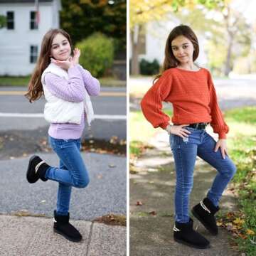 Stelle Girls Faux Fur Snow Boots Warm Winter with DIY Charm Chains Ankle Shoes for Little/Big Kids（Black,12ML