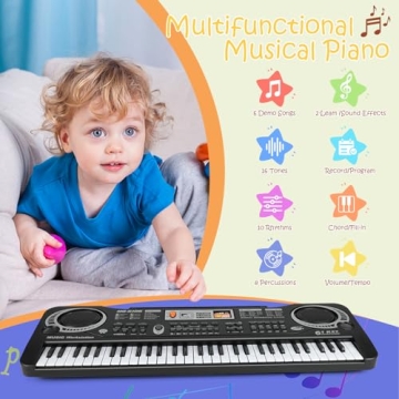 61 Key Piano Keyboard, Beginner Electronic Keyboard for Kids with Teaching Mode, 6 Demo Songs, 16 To...