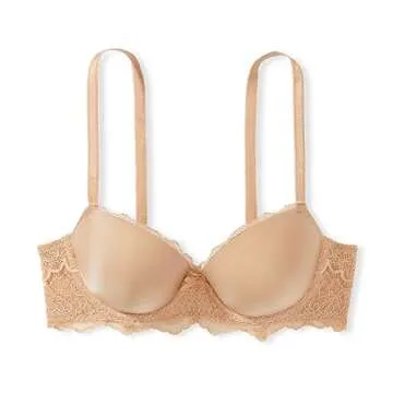 Victoria's Secret Dream Angels Lightly Lined Lace Demi Bra, Adjustable Straps, Bras for Women, Beige (32D)