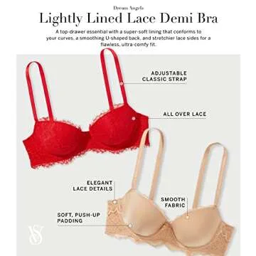 Victoria's Secret Dream Angels Lightly Lined Lace Demi Bra, Adjustable Straps, Bras for Women, Beige (32D)