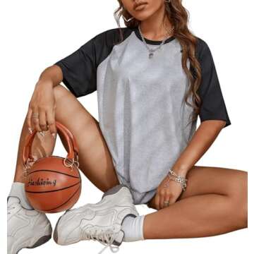 Remidoo Womens Short Sleeve Oversized T Shirt Color Block Crew Neck Casual Tee Tops Grey Large