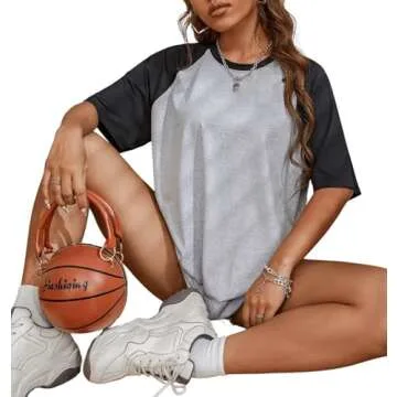 Remidoo Womens Short Sleeve Oversized T Shirt Color Block Crew Neck Casual Tee Tops Grey Large
