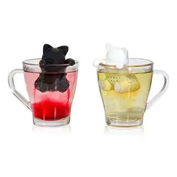 Tea Infuser Gift Set for Loose Leaf & Herbal Tea, Funny and Cute Silicone Cat Tea Strainer Pair in U...