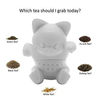 Tea Infuser Gift Set for Loose Leaf & Herbal Tea, Funny and Cute Silicone Cat Tea Strainer Pair in Unique Gift Box, Best Couples Gift, Set of 2, Black and White kit-tea
