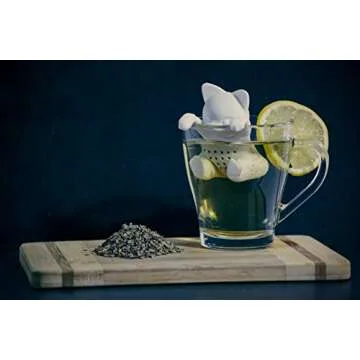 Tea Infuser Gift Set for Loose Leaf & Herbal Tea, Funny and Cute Silicone Cat Tea Strainer Pair in Unique Gift Box, Best Couples Gift, Set of 2, Black and White kit-tea