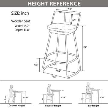 Yongqiang 24" Swivel Metal Bar Stools with Backs Set of 2 Industrial Kitchen Dining Bar Chairs with ...