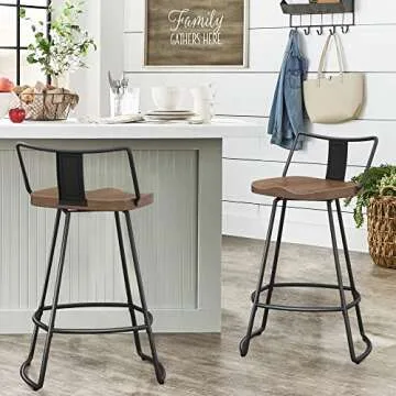 Yongqiang Swivel Metal Bar Stools with Wood Seat Set