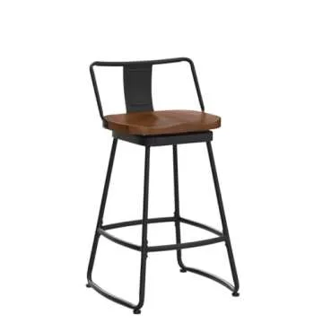 Yongqiang Swivel Metal Bar Stools with Wood Seat Set