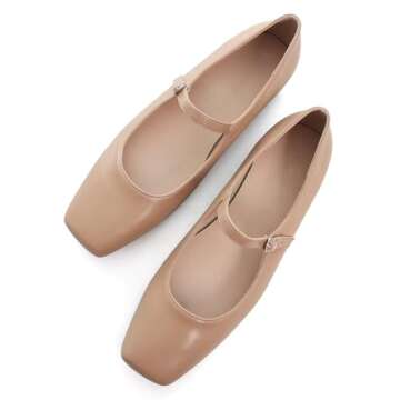 LUXINYU Mary Jane Shoes for Women Leather Flats Square Toe Adjustable Ankle Strap Ballet Dance Shoes Comfortable School Uniform Shoes,Apricot 7