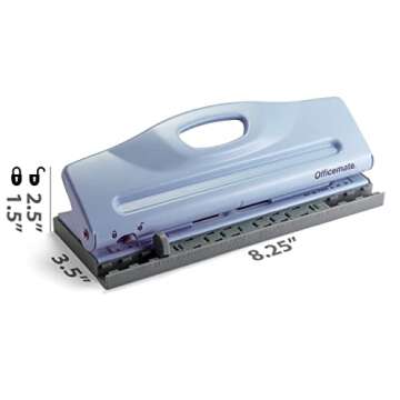 Officemate Adjustable 6-Hole Punch for Planners and Binders, 8 Sheet Capacity, Blue (90163)
