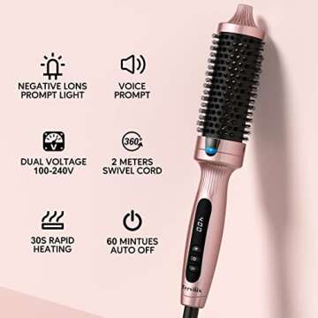 Terviiix Thermal Brush 1.5 Inch for Medium to Long Hair, Create Loose & Volume Curls, Ceramic Tourmaline Ionic Hot Brush Heated Curling Brush, Digital Display 9 Temperatures Up to 400℉, Dual Voltage