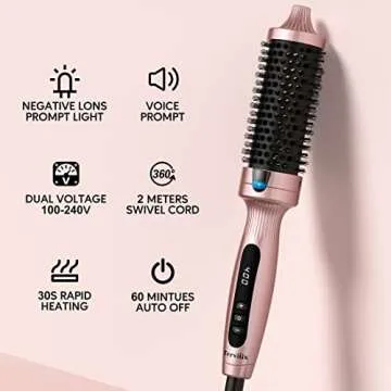 Terviiix Thermal Brush 1.5 Inch for Medium to Long Hair, Create Loose & Volume Curls, Ceramic Tourmaline Ionic Hot Brush Heated Curling Brush, Digital Display 9 Temperatures Up to 400℉, Dual Voltage