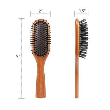 RED Premium Evergreen Wooden Paddle Brush, Detangling Brush with Long Bristles for Thick, Curly, Thin, Wet or Dry Hair - Long-Lasting Shine (Mini)