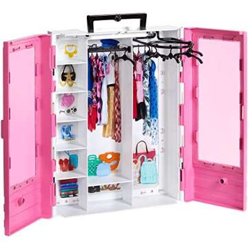 Barbie Fashionistas Ultimate Closet, Pink with Fold-Out Rack & Carrying Handle, Portable Storage for Barbie Doll Clothes & Accessories