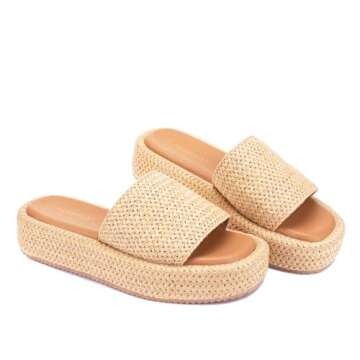Monrovia Platform Sandals for Women Espadrille Sandals Wedge Sandals for Women Cute Beach Straw Raffia Sandals Comfortable Brown Sandals Vacation for Women Apricot Crochet Size 7.5