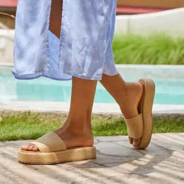 Monrovia Platform Sandals for Women Espadrille Sandals Wedge Sandals for Women Cute Beach Straw Raffia Sandals Comfortable Brown Sandals Vacation for Women Apricot Crochet Size 7.5