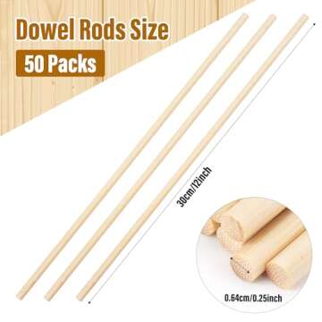 50Pcs Wooden Dowel Rods 1/4 x 12 Inch Wood Sticks for Crafts, Precut Wooden Rod Sticks Natural Wood ...