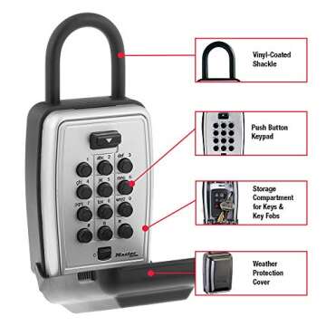 Master Lock Black Outdoor Key Lock Box with Push Buttons to Hide a Key, Easily Set, Share, and Chang...