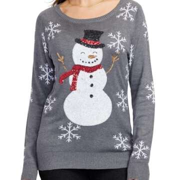 Tipsy Elves Women's Gray Sequin Snowman Christmas Sweater Size Large