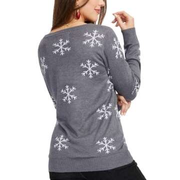 Tipsy Elves Women's Gray Sequin Snowman Christmas Sweater Size Large