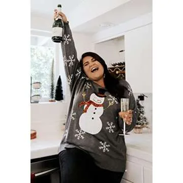 Tipsy Elves Women's Gray Sequin Snowman Christmas Sweater Size Large