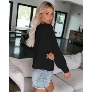 ReachMe Womens Oversized Off The Shoulder Tops Long Sleeve Waffle Knit Shirt Drop Shoulder Sweater Top(Black,XL)