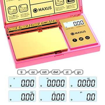 MAXUS Digital Gram Scale with 200g x 0.01g Capacity, Stylish Pink Plated Shining Cover and Platform,...
