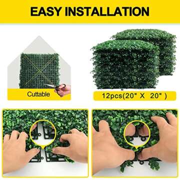 Grass Wall Panels 12Pcs 20 * 20" Artificial Hedge Boxwood Panels Green Greenery Wall Backdrop for In...