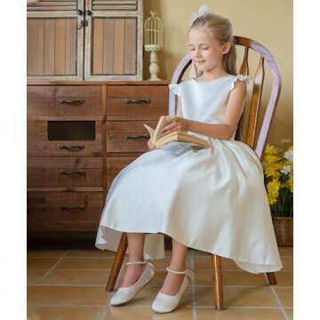 PHIRAMIN Toddler Flower Girl Satin Ivory White Dress Shoes - Elegant Ballet Flats