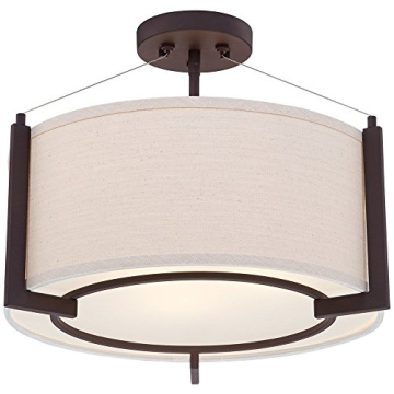 Possini Euro Design Stinson Modern Ceiling Light Semi Flush-Mount 17 1/4" Wide Bronze 3-Light Linen ...