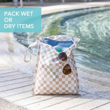 Bumkins Waterproof Wet Bag for Baby, Travel, Swim Suit, Cloth Diapers, Pump Parts, Pool, Gym Clothes, Toiletry, Strap to Stroller, Daycare, Zipper Reusable Bag, Wetdry Packing Pouch, Sand Check