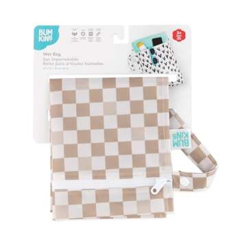 Bumkins Waterproof Wet Bag for Baby, Travel, Swim Suit, Cloth Diapers, Pump Parts, Pool, Gym Clothes, Toiletry, Strap to Stroller, Daycare, Zipper Reusable Bag, Wetdry Packing Pouch, Sand Check