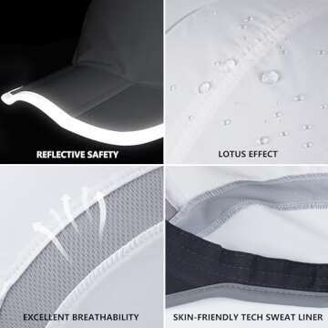 GADIEMKENSD Baseball Cap Nylon Running Outdoor Sports Hat for Men Woman Adjustable Quick Drying Reflective Foldable 50+ UPF Inhibit UV Mesh Water Repellency Race Performance Lightweight White