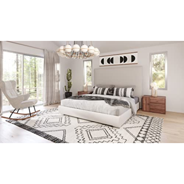 Limari Home Marcono Collection Modern Bedroom Italian Fabric Upholstered High Bed, Queen, Beige