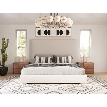 Limari Home Marcono Collection Modern Bedroom Italian Fabric Upholstered High Bed, Queen, Beige