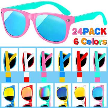 GINMIC Kids Sunglasses Bulk, 24Pack Neon Sunglasses Party Favors with UV400 Protection for Kids, Boys and Girls, Neon Sunglasses For Kids Boys Girls Age 3-8, Valentines for Kids Classroom.