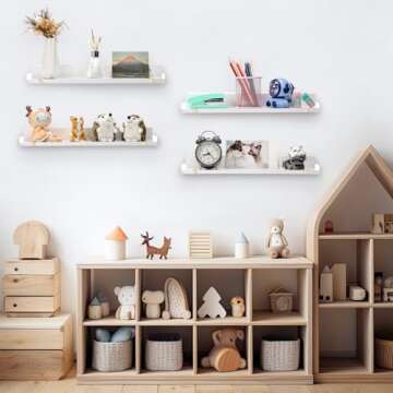 Yesaior 16.5 Inches Nursery Book Shelves - 4-Pack Floating Clear Acrylic & Wooden Decor