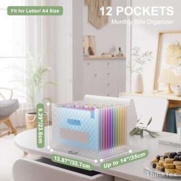 ThinkTex Accordion File Organizer - 12 Expandable Pockets for All Your Documents