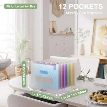ThinkTex Accordion File Organizer - 12 Expandable Pockets for All Your Documents