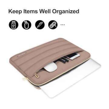 MOSISO 13-14 inch Laptop Case, 13.3 inch Puffy Laptop Sleeve Compatible with MacBook Air 13 13.6 M3 M2 M1/Pro 13/Pro 14, HP, Dell, ASUS, Lenovo, Polyester Horizontal Bag with Small Case, Brown