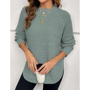 Libsorge Womens Oversized Chunky Waffle Knit Solid Long Sweaters Fall 2024 Dressy Casual Cozy Crewneck Pullover Sweater Sage XL