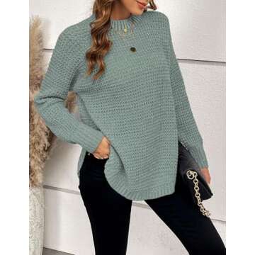 Libsorge Womens Oversized Chunky Waffle Knit Solid Long Sweaters Fall 2024 Dressy Casual Cozy Crewneck Pullover Sweater Sage XL