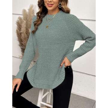 Libsorge Womens Oversized Chunky Waffle Knit Solid Long Sweaters Fall 2024 Dressy Casual Cozy Crewneck Pullover Sweater Sage XL