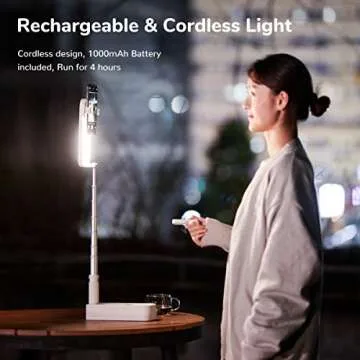 JISULIFE Foldable Selfie Light, Rechargebale Stand with Phone Holder and Remote, Multifunction Retractable 7 LED Light for Live Streaming, Video Recording, Vlogging, Reading, Teaching, Photography