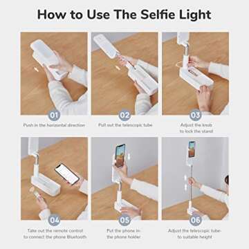 JISULIFE Foldable Selfie Light, Rechargebale Stand with Phone Holder and Remote, Multifunction Retractable 7 LED Light for Live Streaming, Video Recording, Vlogging, Reading, Teaching, Photography