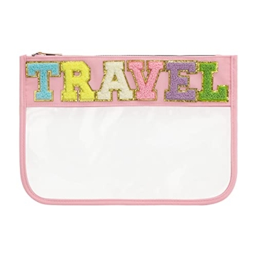 Stylish DYSHAYEN Chenille Letter Clear Zipper Pouch for Travel