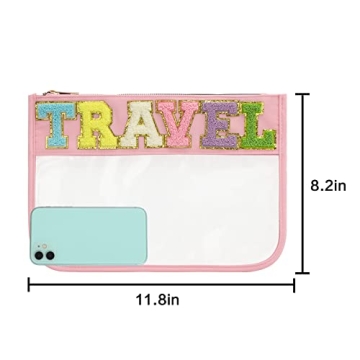 Stylish DYSHAYEN Chenille Letter Clear Zipper Pouch for Travel