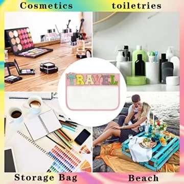 Stylish DYSHAYEN Chenille Letter Clear Zipper Pouch for Travel